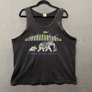 Vtg 80s 90s Punahou School Carnival Tank Top Mens XL Black Hawaii Graphic Tee